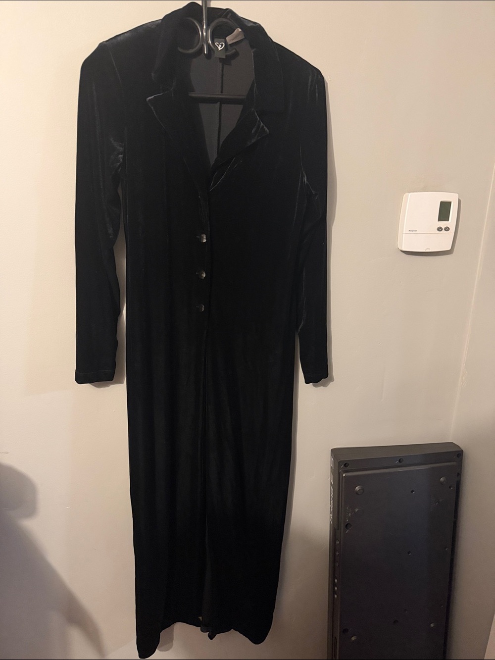B Darlin Black Long-Sleeve Velvet Button Dress